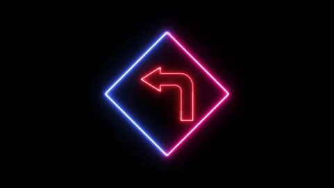 Neon arrow red path traffic sign on black background. Stockbeeldmateriaal 297951999