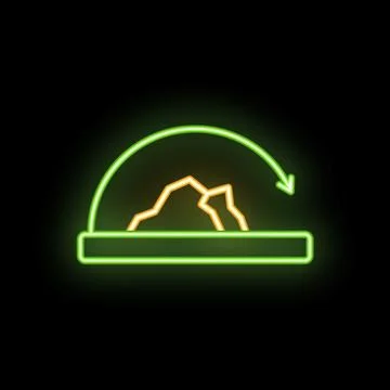 Neon arrow rotating over platform with mountain representing repeatable proce Stock Illustration