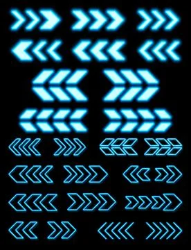 Neon arrow set on dark background Direction symbol Stock Illustration