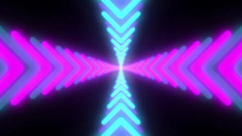 Neon Arrow Tunnel Motion Background with Pulsating Geometric Light Patterns Stock Footage 342512917