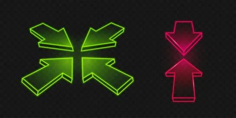 Neon arrow ui elements on dark background Illustrazione stock