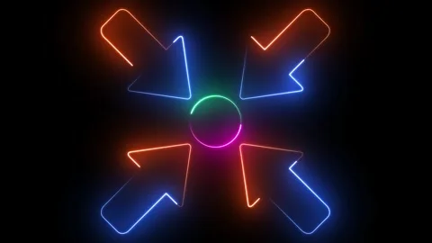 Neon Arrows Converging Target Digital Energy Loop Animation Vídeo Stock 323157517