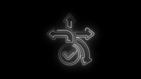 Neon Arrows Crossroads Decision Making Choice Path Selection Success Checkmark Stock Footage 333959367