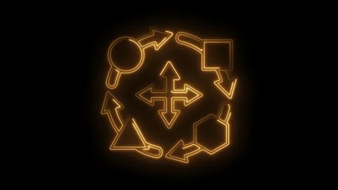 Neon arrows flowchart animation rotating with geometric shapes on black bac.. Stock Footage 312331003