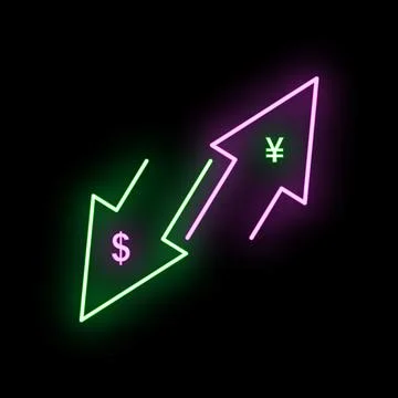 Neon arrows indicating dollar and yen currency exchange Stock Illustration