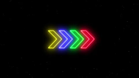 Neon arrows move right in dark space Stock Footage 328385488