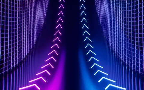 Neon arrows in the tunnel, 3d rendering. Stock Illustration