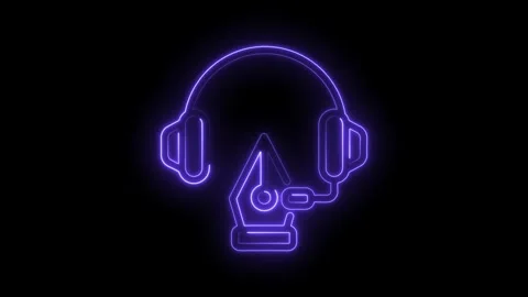 Neon art design concept with headset and pen tool outline graphic animation Video stock 330778018