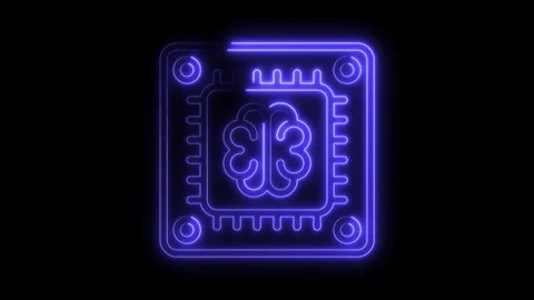 Neon artificial intelligence brain chip technology on black background glow.. Stock Footage 314539587