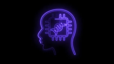 Neon artificial intelligence brain with dna helix on black background for s.. Video stock 309912677