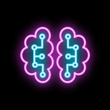 Neon artificial intelligence brain glowing on black background イラスト素材