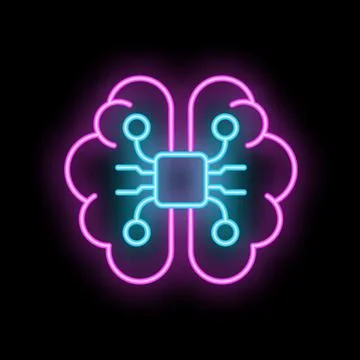 Neon artificial intelligence brain showing machine learning process Stock Illustration
