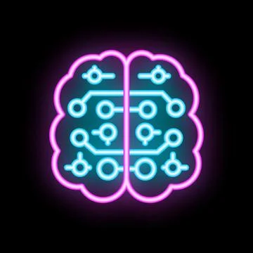Neon artificial intelligence brain showing circuit board pattern Stock Illustration