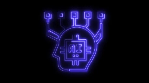 Neon artificial intelligence concept symbol in a human head with network node Video stock 312329307