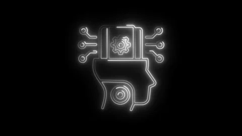Neon artificial intelligence head with cogwheel brain animation Stock Footage 308191313