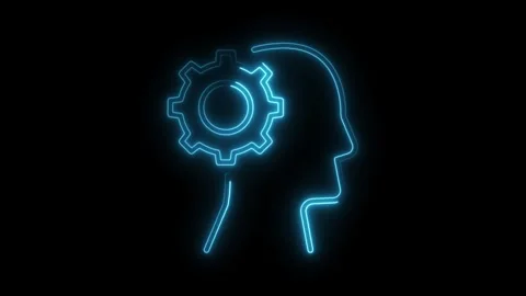 Neon artificial intelligence icon animation with head and gear shape on bla.. Stock Footage 309908895
