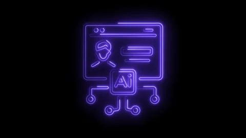 Neon artificial intelligence interface display on black background network Stock Footage 330773605