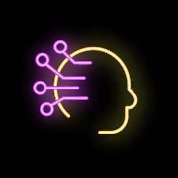 Neon artificial intelligence processing data with electronic circuit board .. Stock Illustration