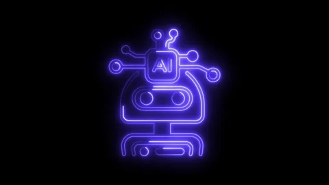 Neon artificial intelligence robot icon animation on black background Stock Footage 308190685