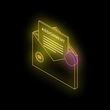 Neon assignment notification being sent by email with a seal Stock Illustration