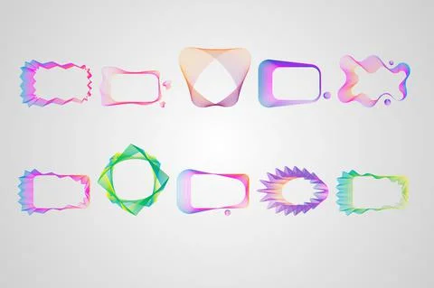 Neon Asymmetric rectangular frame of lines set. Stylized guilloche. Stock-Illustration