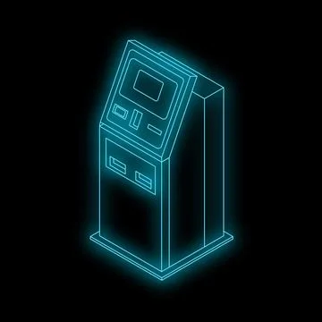 Neon atm machine glowing on dark background Stock Illustration