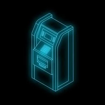 Neon atm machine glowing on dark background Stock Illustration