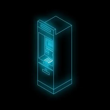 Neon atm machine glowing on dark background Stock Illustration