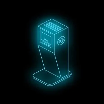 Neon atm machine glowing on dark background Stock Illustration