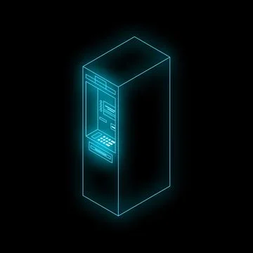 Neon atm machine glowing on dark background Stockillustratie