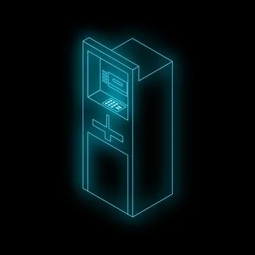 Neon atm machine glowing on dark background Stock Illustration