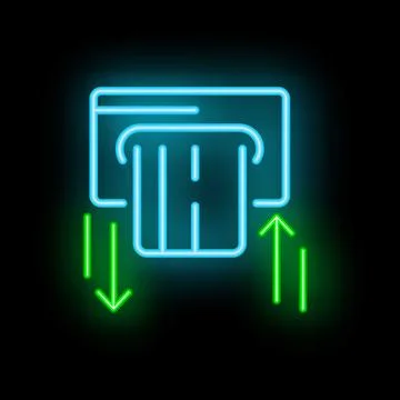 Neon atm machine inserting or ejecting credit card icon Stock Illustration