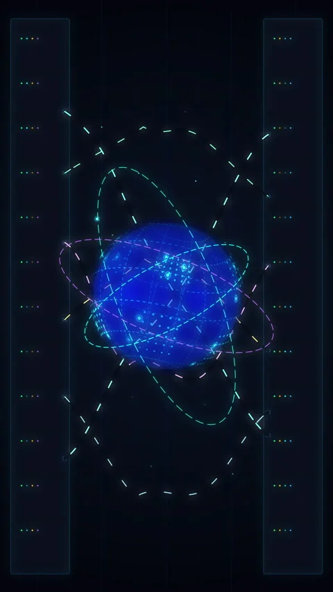 Neon atom animation glowing science technology loop motion graphic Stock Footage 346539764