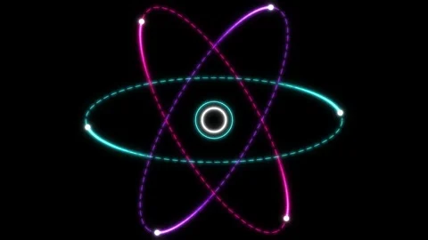 Neon atom with electrons orbiting the glowing nucleus Vídeo Stock 348276285