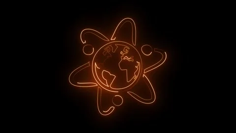 Neon atom with globe in center on black background Stock Footage 318053318