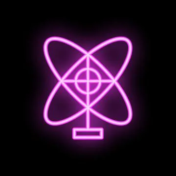 Neon atom icon glowing on dark background Stock Illustration