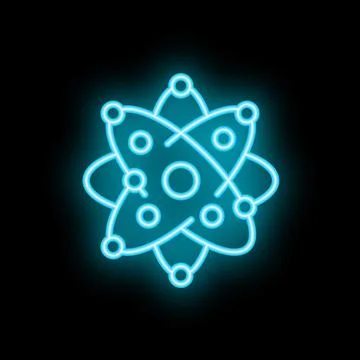 Neon atom icon glowing on dark background Stock Illustration