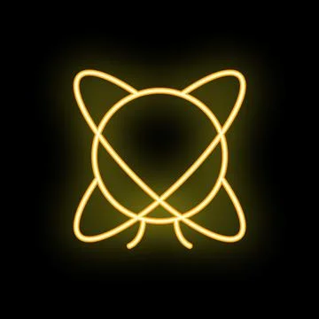 Neon atom icon glowing on dark background Stock Illustration