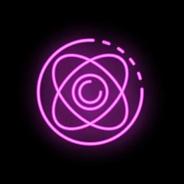 Neon atom icon glowing on dark background Stock Illustration