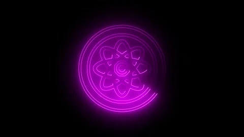 Neon atom icon glowing, isolated on a black background. 4K video motion gra.. Stock Footage 331947699