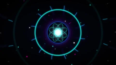 Neon atom model science background: glowing quantum particle motion loop ph.. Stock Footage 337561621