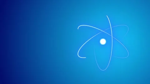 Neon Atom Spin Animation with Glowing Blue Orbit on Blue Gradient Background Stock Footage 317145261