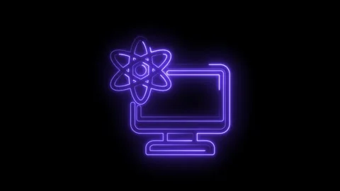 Neon atom symbol glowing on computer screen dark background digital science Stock-Footage 333952951