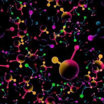 Neon Atomic 3d structure molecular model seamless pattern vector illustration Stock Illustration
