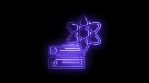 Neon atomic structure icon over server rack glowing purple abstract technology Stock Footage 333952953