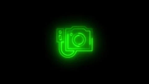 Neon attachcamera icon green glowing black background animation Vidéo 279366853