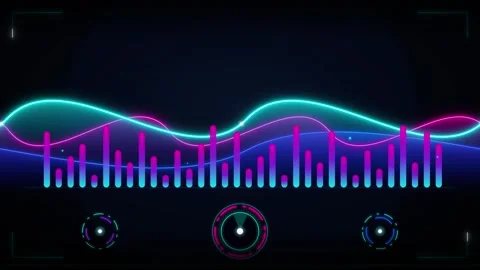 Neon audio spectrum equalizer hud interface with pulsing digital waveform b.. Stock-Footage 337565204