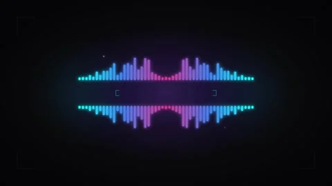 Neon audio spectrum visualizer: pulsing digital sound wave background, for .. Video stock 337561618
