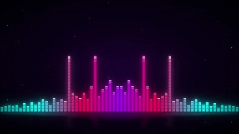 Neon audio spectrum visualizer: pulsing digital sound wave background, for .. Video stock 337565230