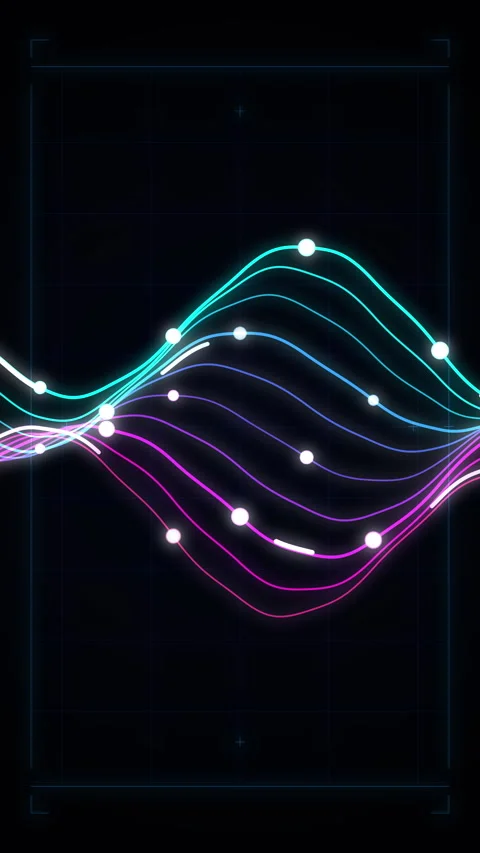 Neon audio wave equalizer loop with glowing lines and pulse frequency Stock Footage 346738728